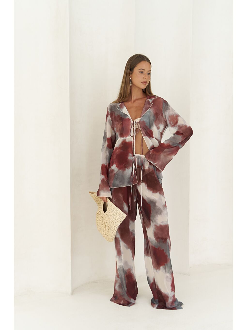 Saifudin Bağcık Detaylı Bordo Gömlek Pantolon Takım-1