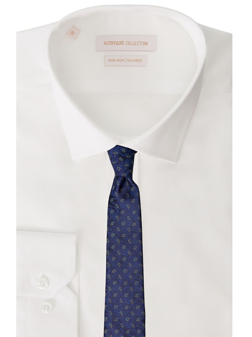 Erkek Lacivert-Sarı Desenli Klasik Su Geçirmez Nano Kravat-2