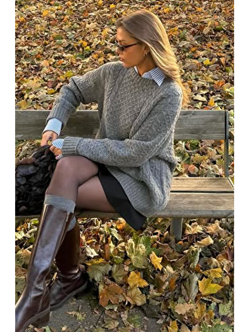 Antrasit Bisiklet Yaka Oversize Triko Kazak Mg1969-5