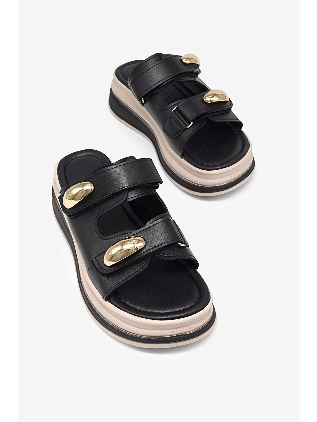 Kadın Siyah Rahat Kalıp Yüksek Taban Cırtlı Terlik