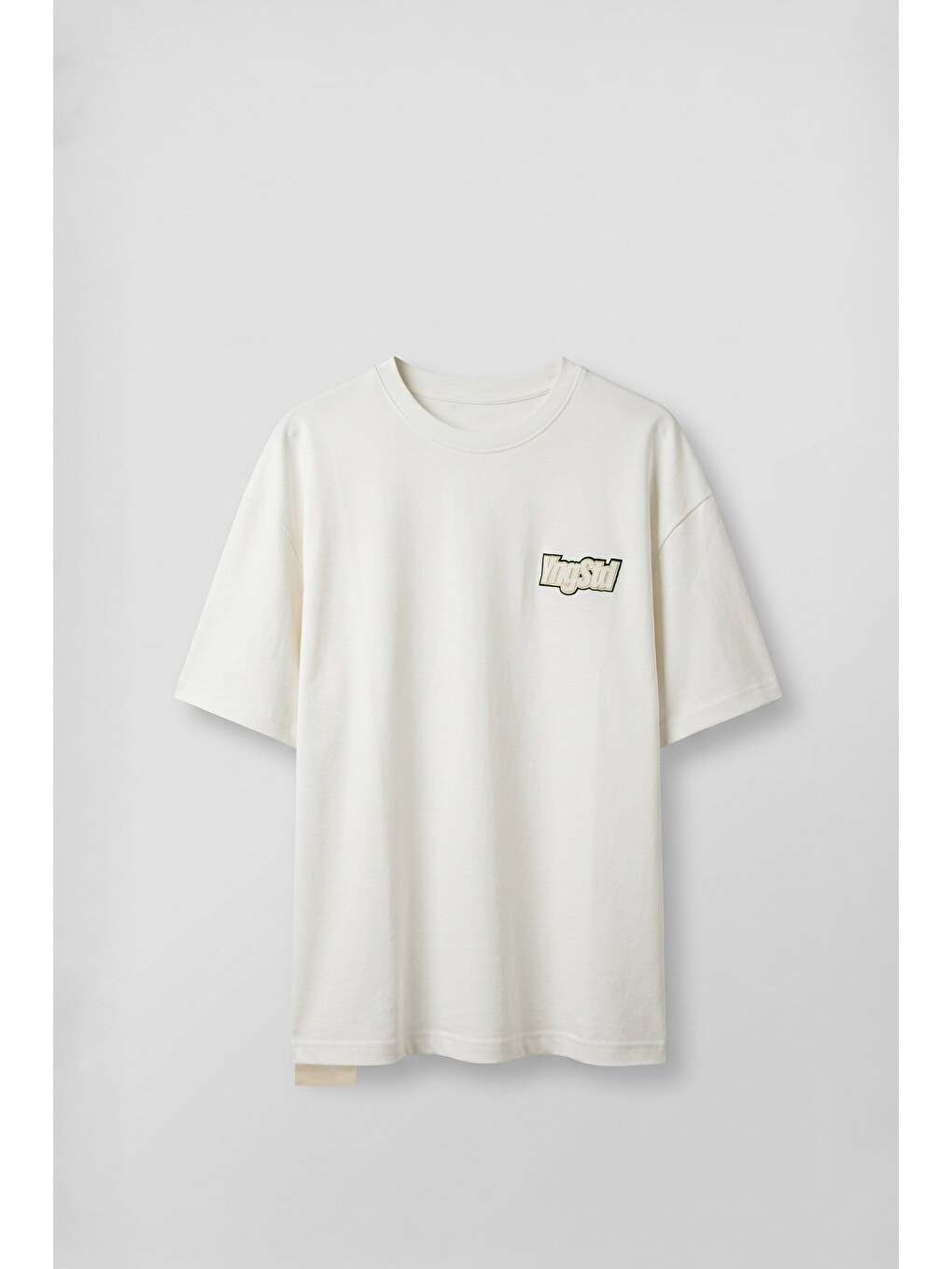 Erkek Boxy Fit Kabartma Nakışlı T-Shirt Ekru