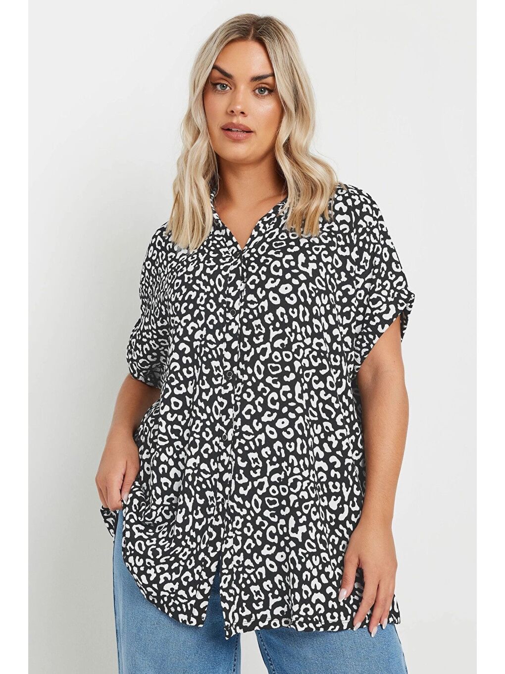 Siyah Büyük Beden Bol Kalıp Desenli Gömlek 303963