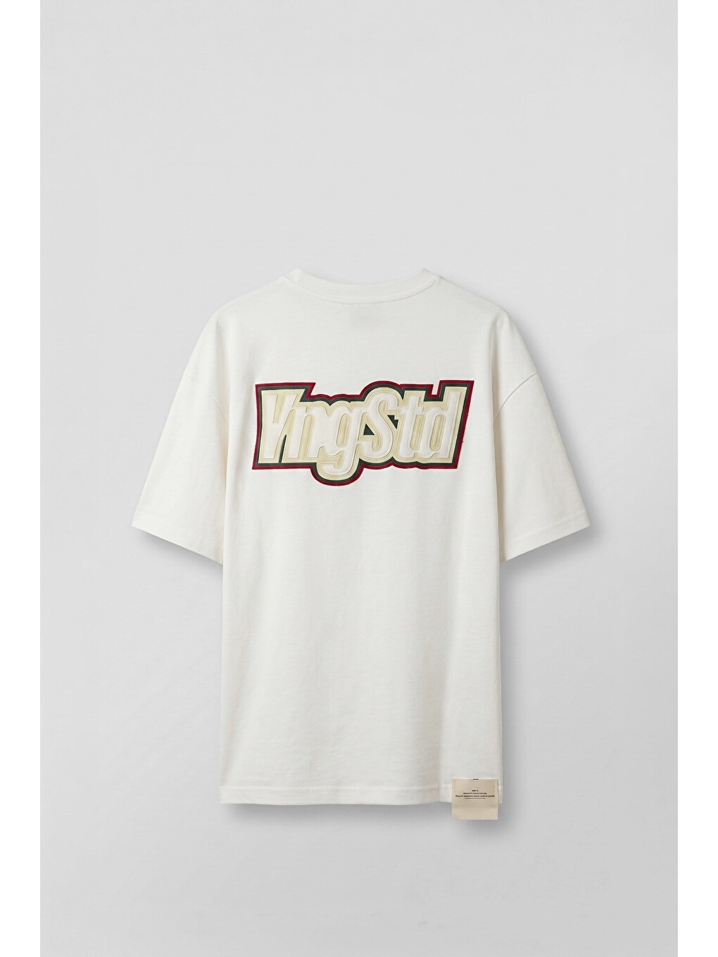 Erkek Boxy Fit Kabartma Nakışlı T-Shirt Ekru-1