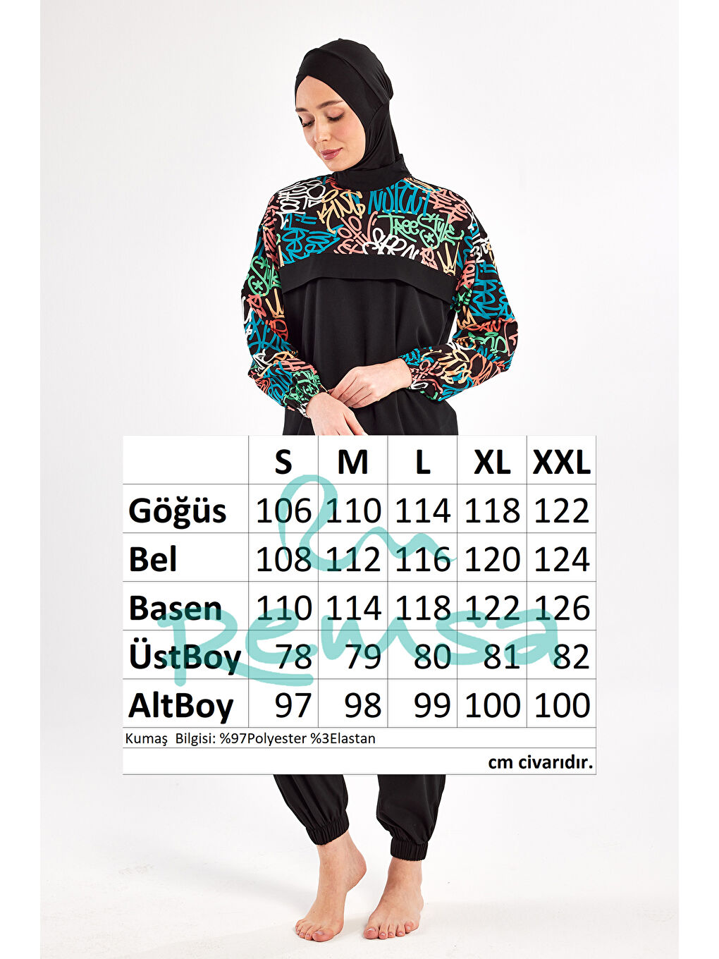 Spor Elastan Tam Kapalı Tesettür Mayo 1207 Siyah08-3