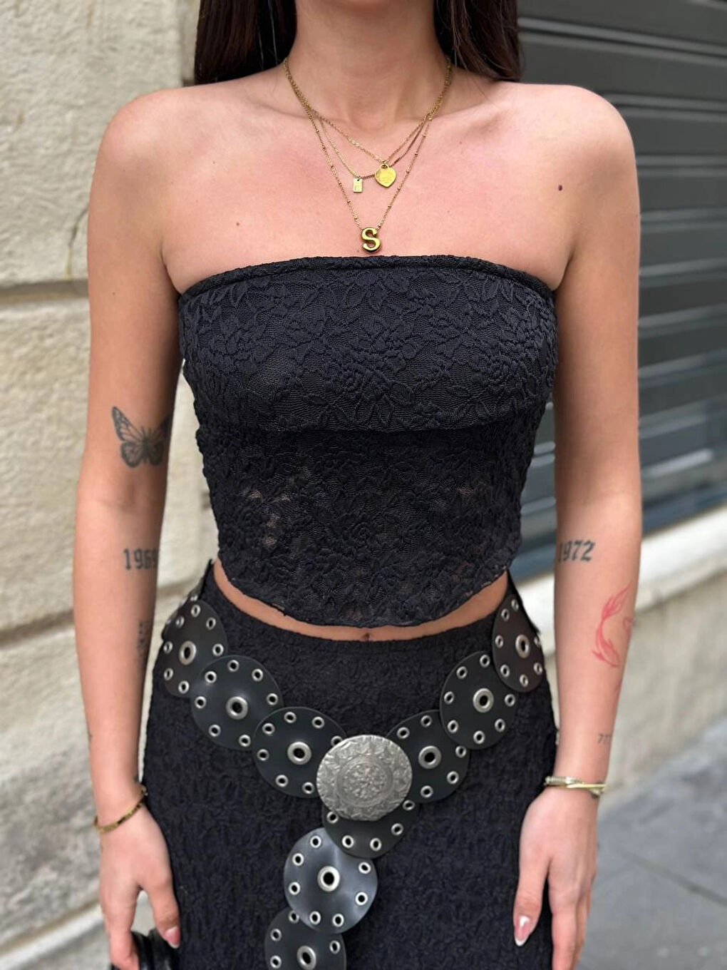 Kadın Siyah Astarlı Dantel Straplez Bluz HZL25S-ZK11251-1