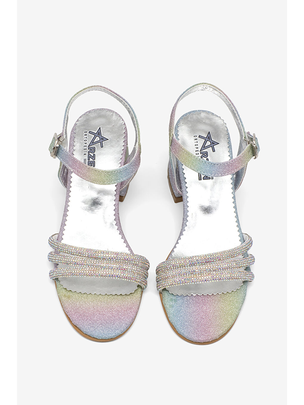 Mavi Kız Çocuk Simli Çoçuk Taşlı Topuklu Ayakkabı-1