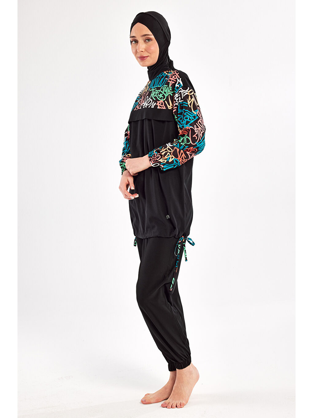 Spor Elastan Tam Kapalı Tesettür Mayo 1207 Siyah08-4