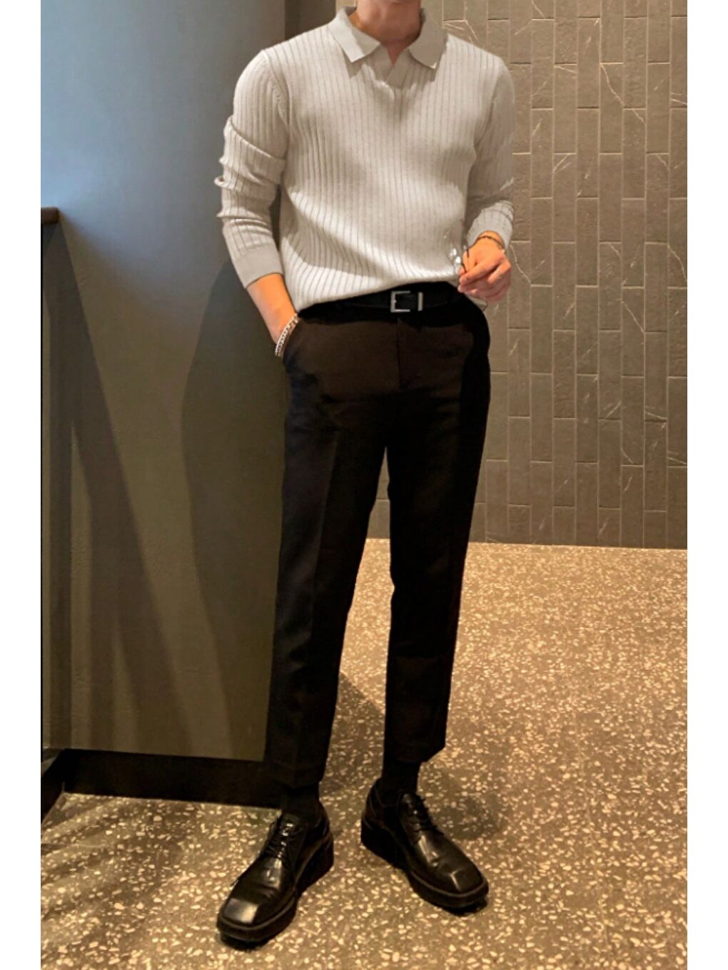 Bej Erkek Polo Yaka Triko Kazak Slim Fit Fitilli-2