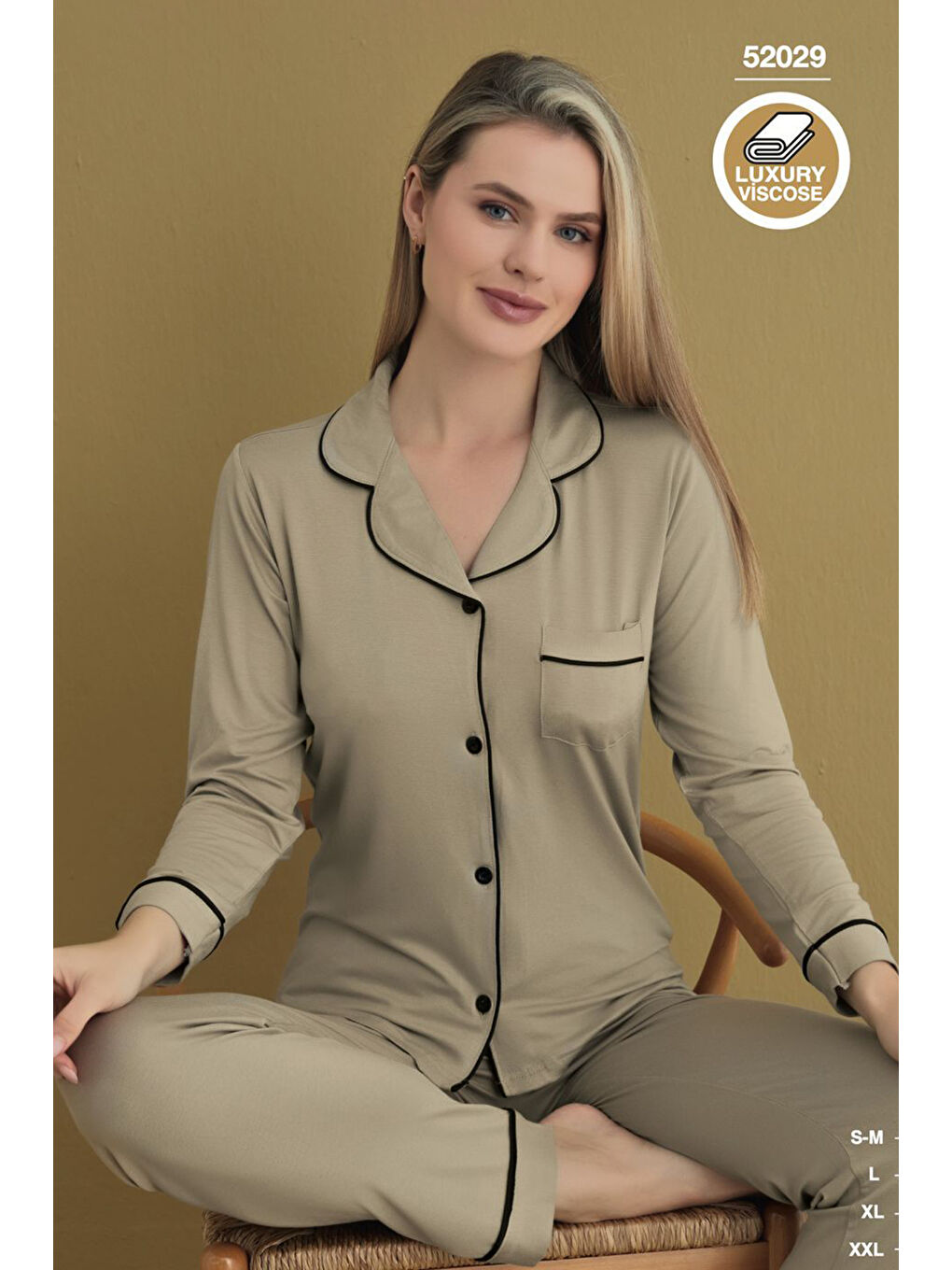 Bej Kadın Pamuklu Pijama Takımı 52029 Taş-2