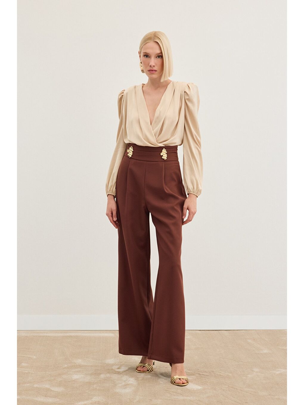 Kahverengi Bel Aksesuarlı Pantolon - Kahve-1