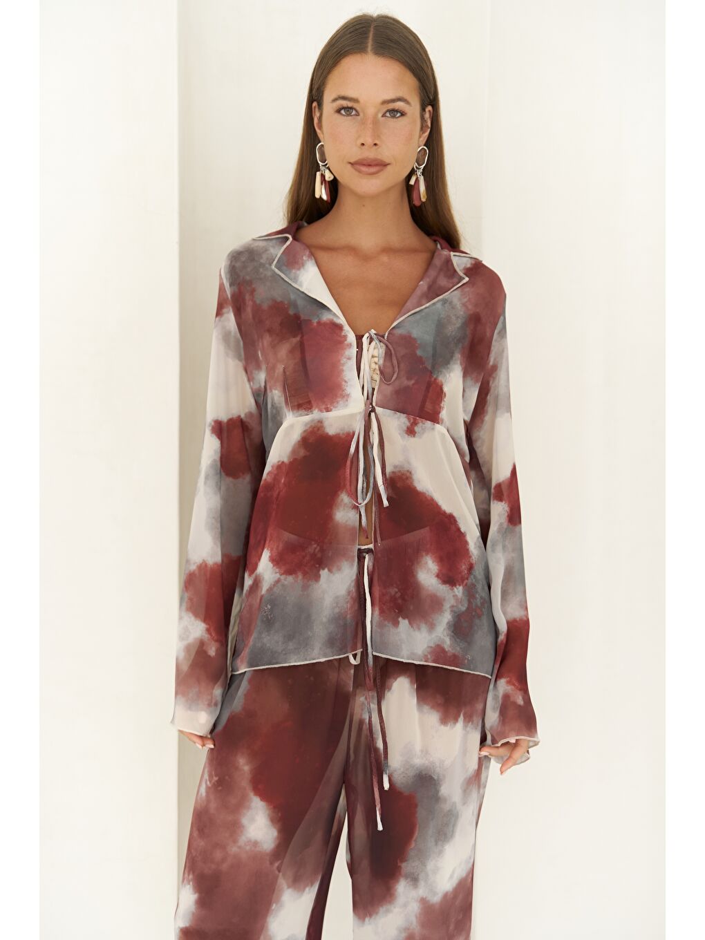 Saifudin Bağcık Detaylı Bordo Gömlek Pantolon Takım-5