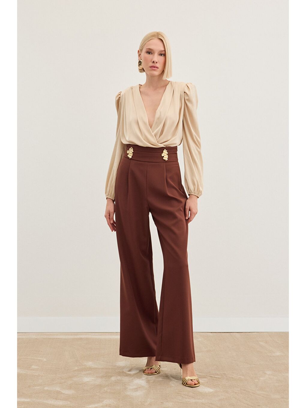 Kahverengi Bel Aksesuarlı Pantolon - Kahve-2
