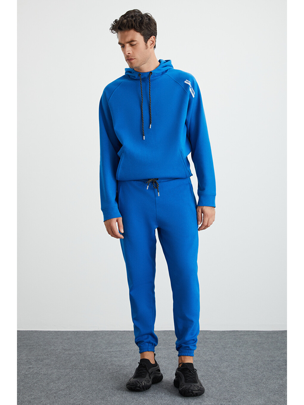 Malagos Erkek İçi Polarlı Yumuşacık 3 İplik İçi Şardonlu Regular Kapüşonlu Mavi Sweatshirt-4