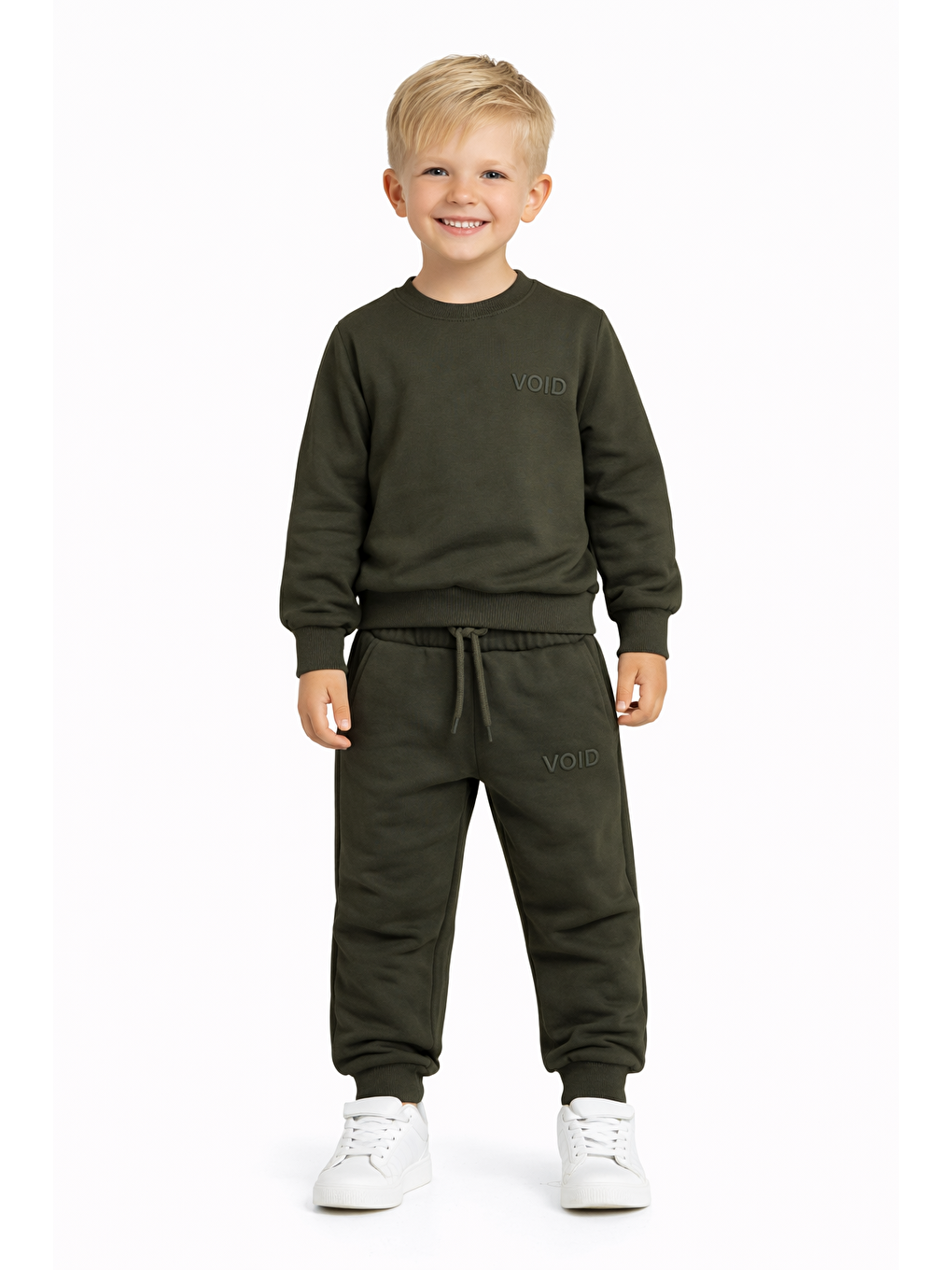 Bisiklet Yaka Yazı Baskılı Haki Renk Erkek Çocuk Eşofman Takımı