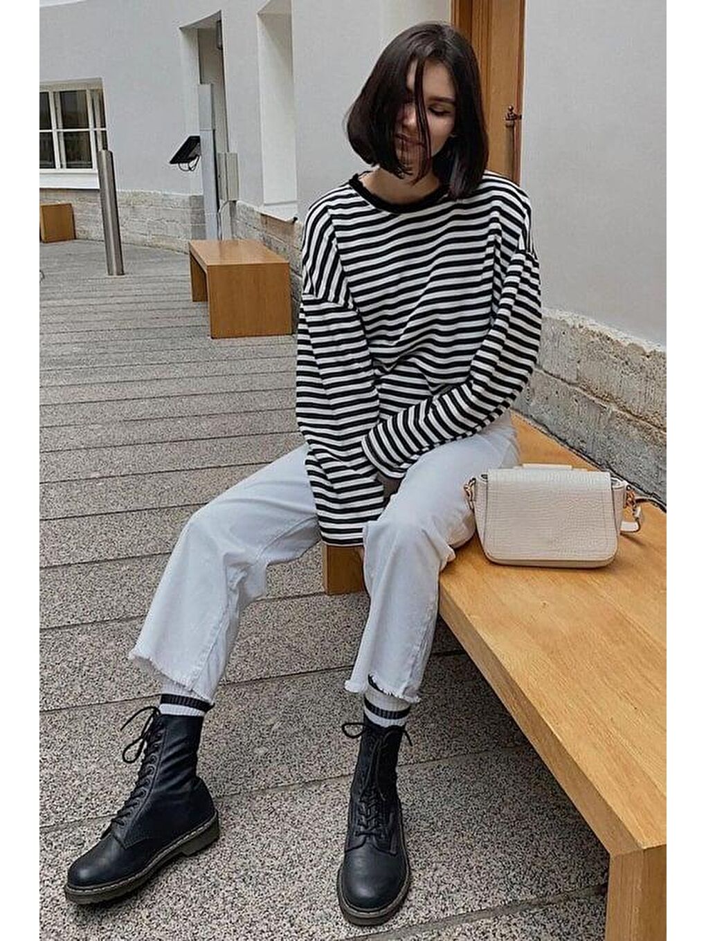 Siyah Çizgili Sweatshirt Mg2572