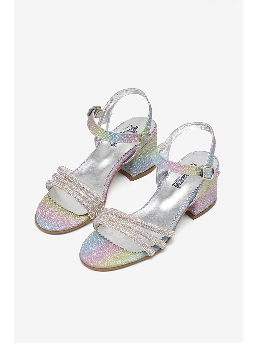 Mavi Kız Çocuk Simli Çoçuk Taşlı Topuklu Ayakkabı-2