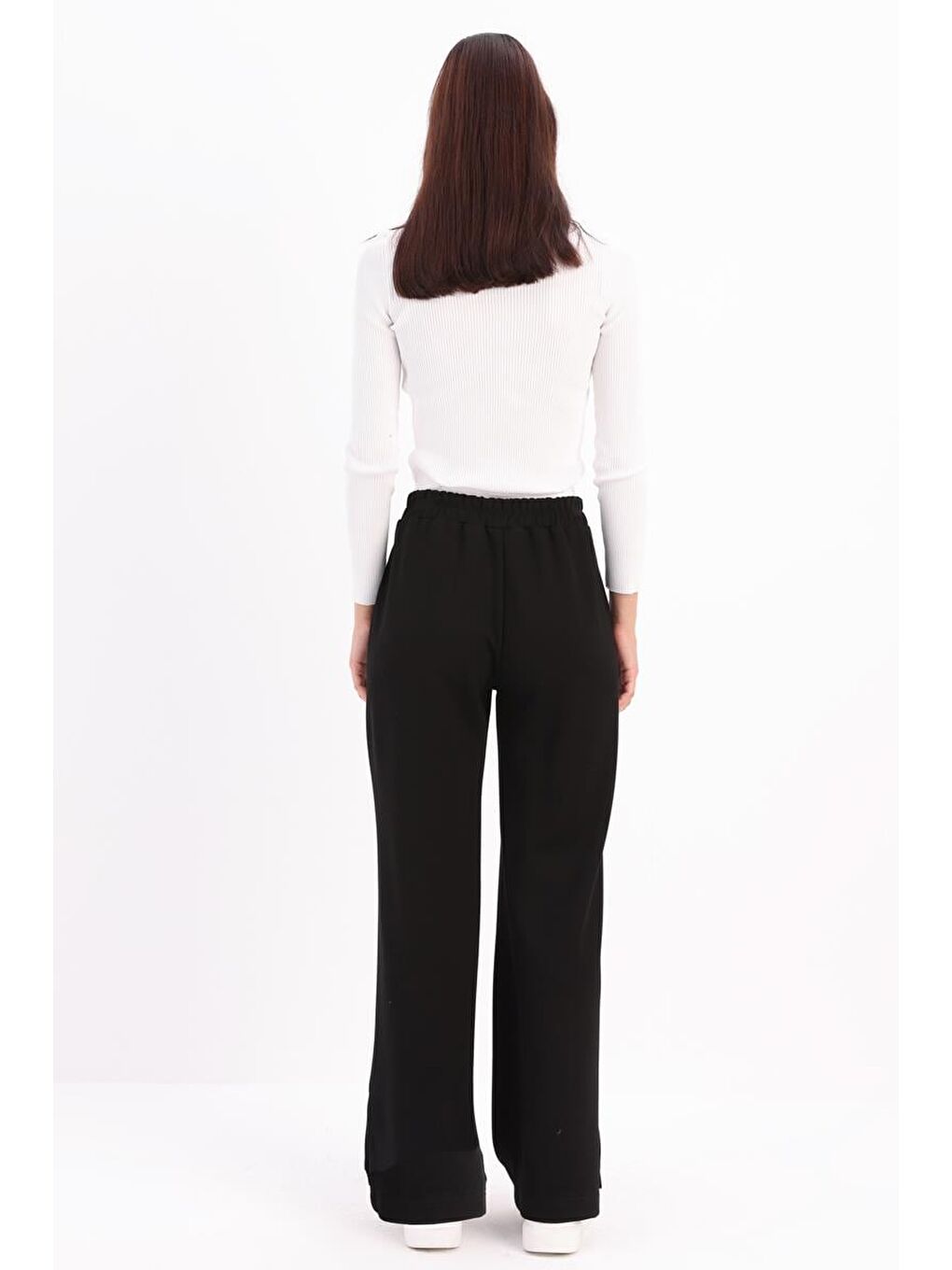 Siyah-Nervürlü Bol Paça Örme Pantolon-3