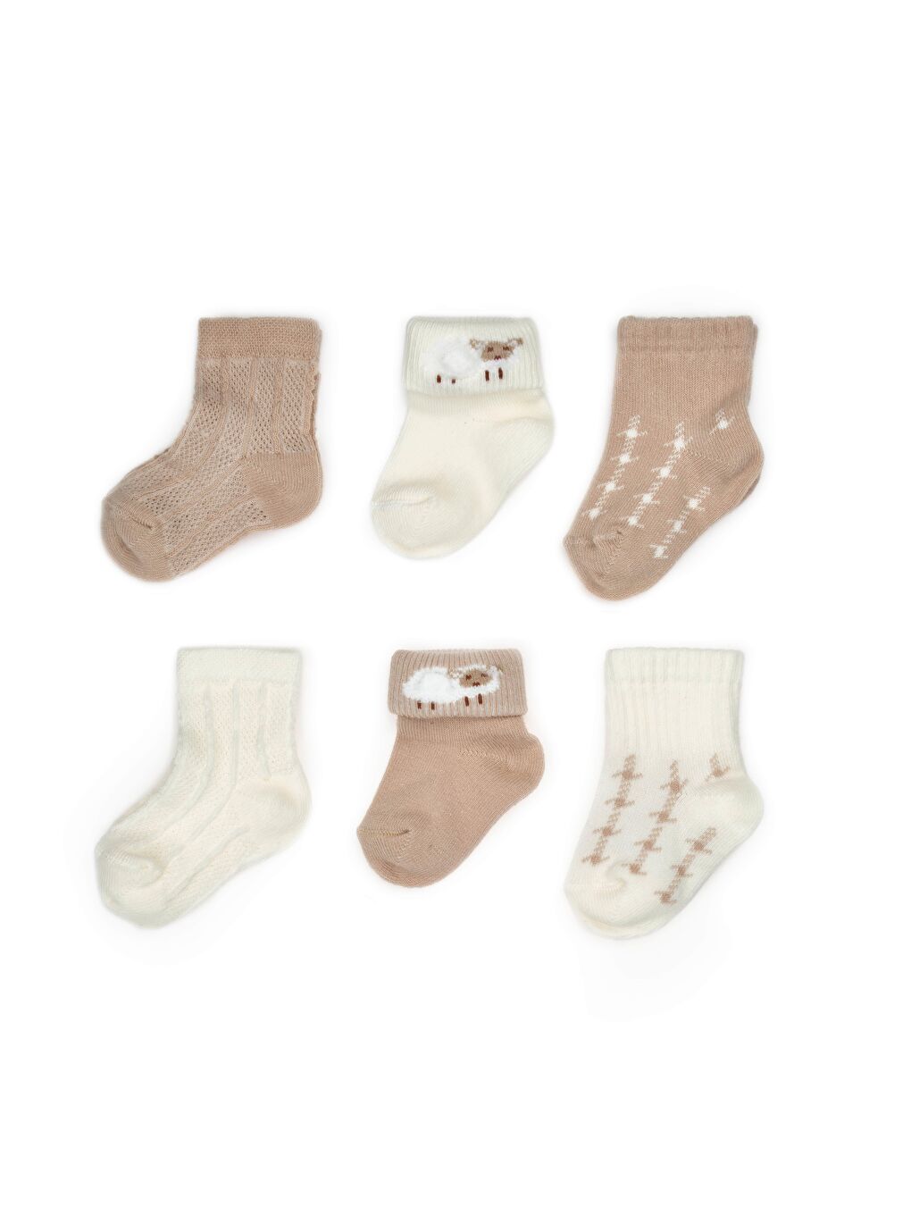 Ekru Bebek 6'lı Kuzu Detaylı Çorap %100 Organik Pamuk, Bebek - Yenidoğan - CSYC1005