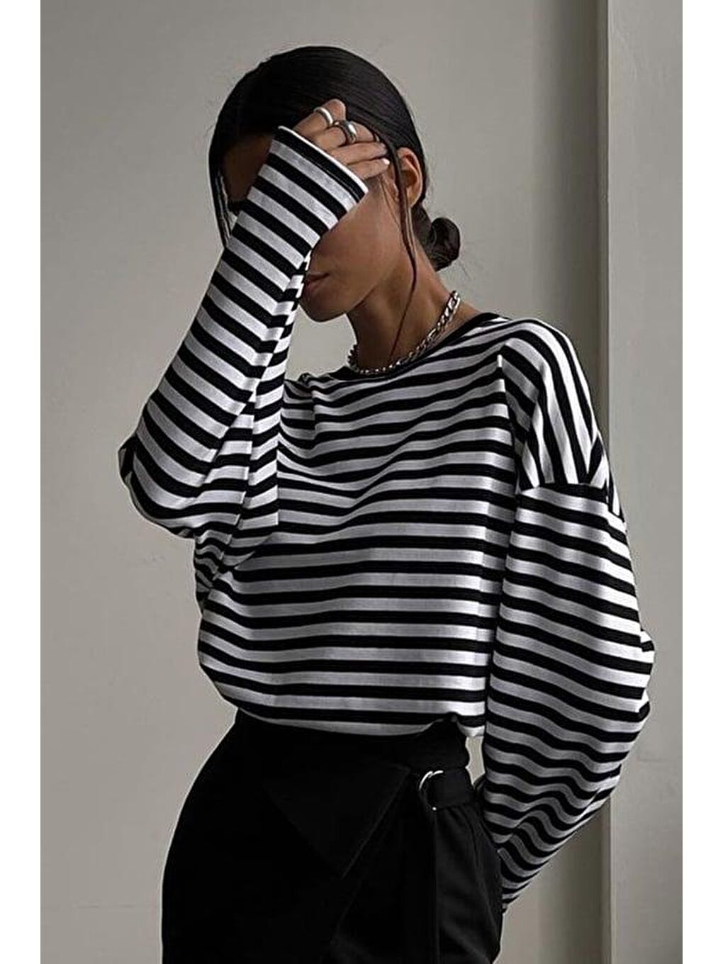 Siyah Çizgili Sweatshirt Mg2572-2