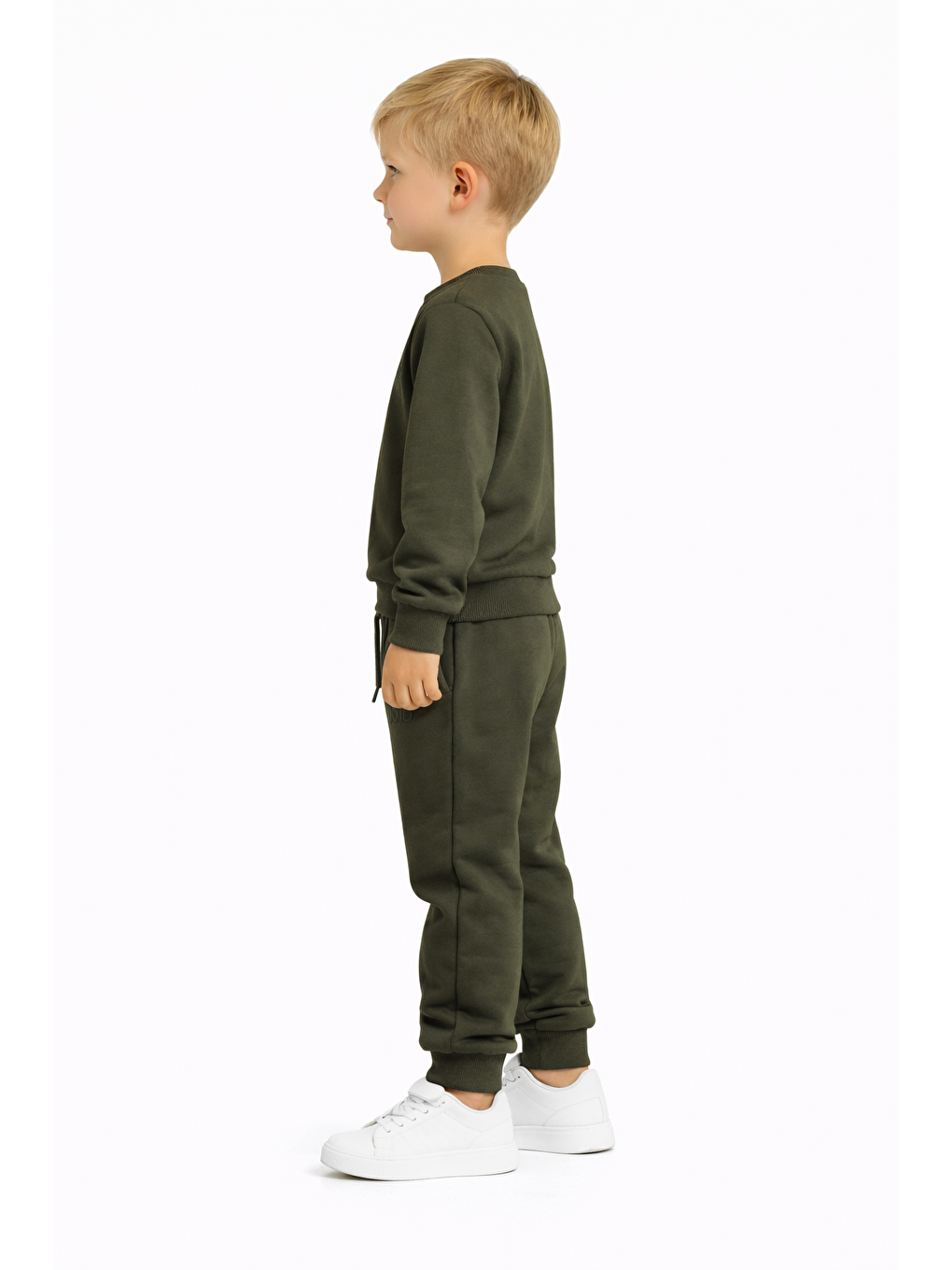 Bisiklet Yaka Yazı Baskılı Haki Renk Erkek Çocuk Eşofman Takımı-1