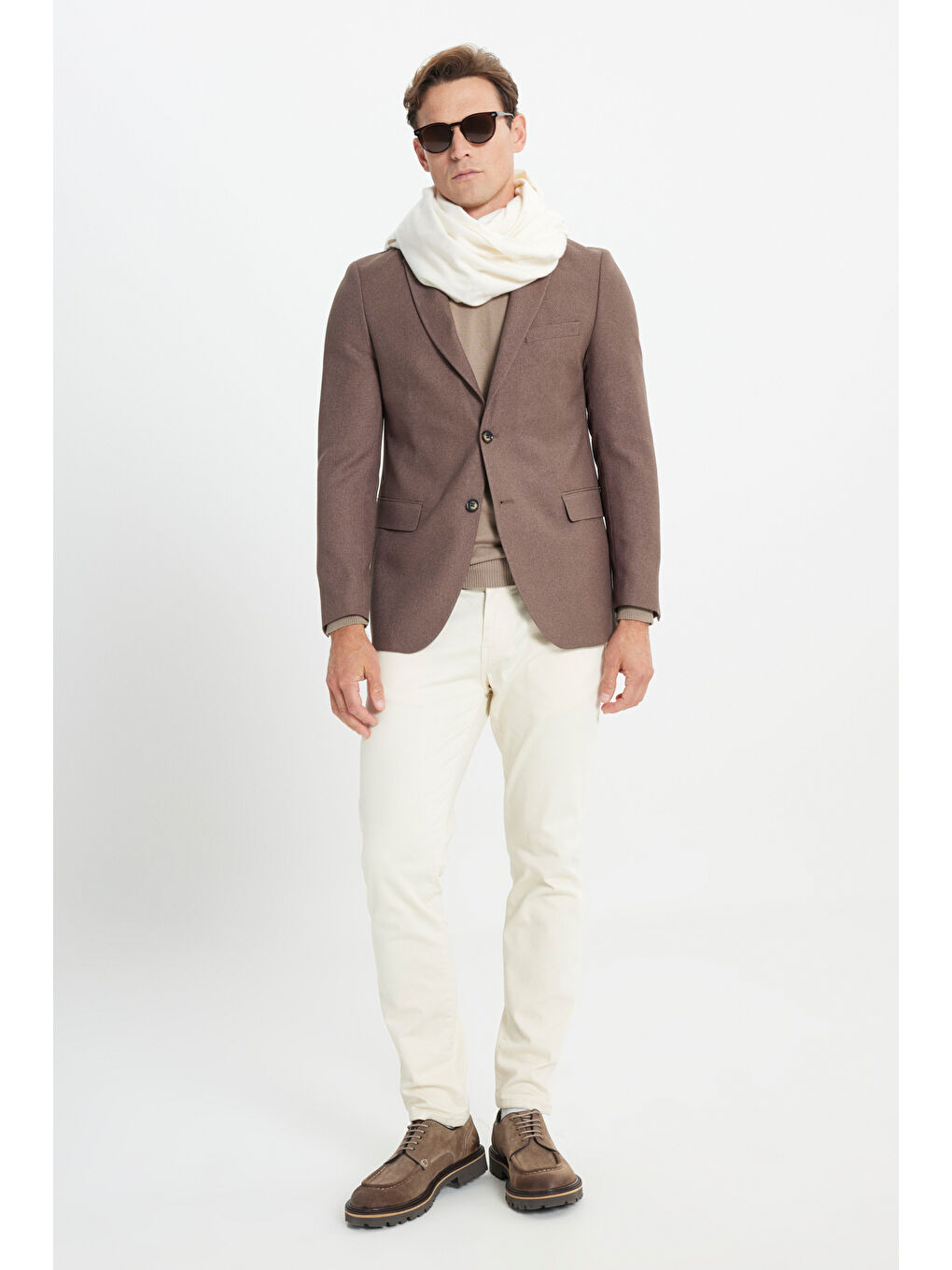 Erkek Kahverengi Slim Fit Dar Kesim Mono Yaka Diagonal Desenli Kapak Cepli Blazer Ceket-3