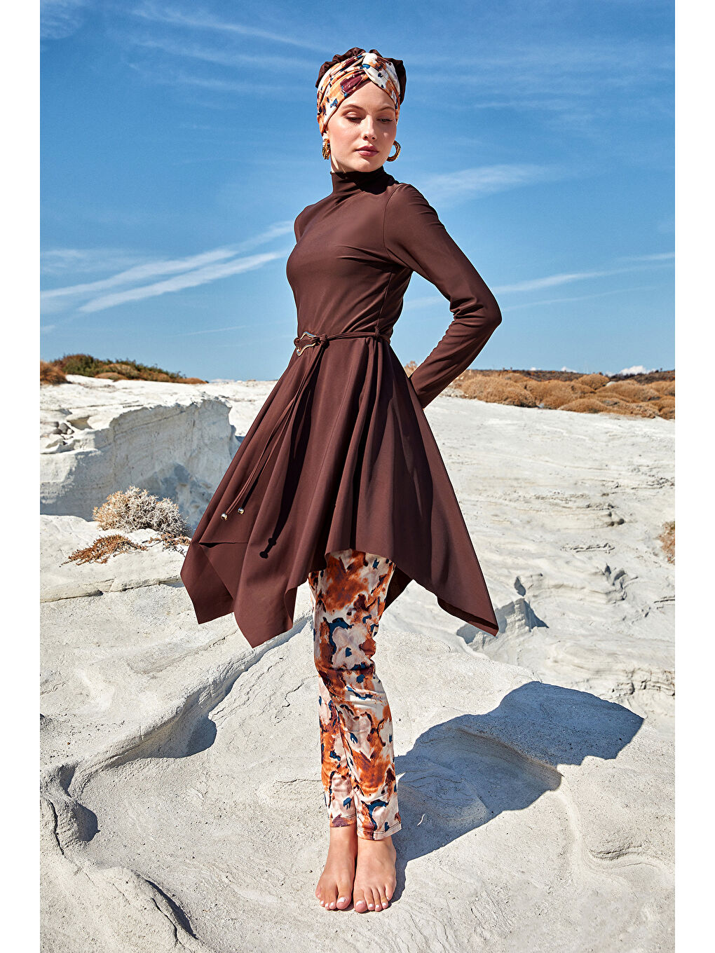 Elastanlı Tam Kapalı Tesettür Mayo 1122 Kahverengi