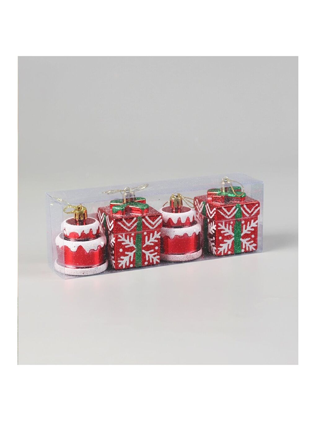 Karışık Yılbaşı Pasta ve Hediye Kutusu Şeklinde Ağaç Süsü – 4 Adet