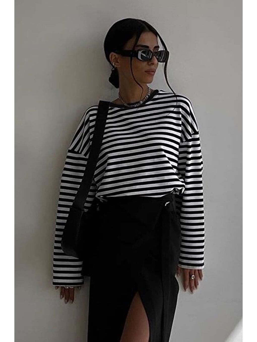 Siyah Çizgili Sweatshirt Mg2572-4