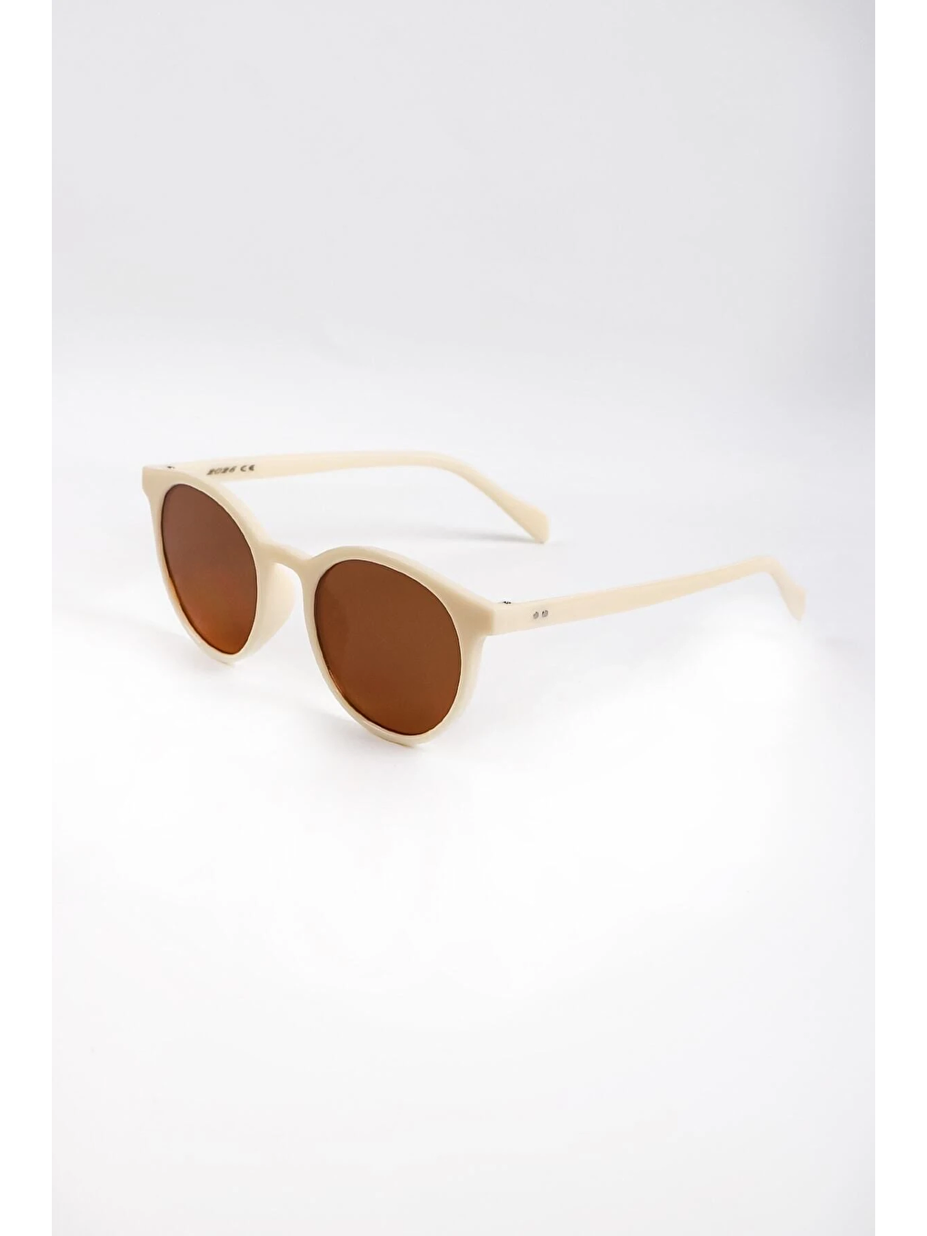 Ekru Kadın Krem Soft Retro Yuvarlak Güneş Gözlüğü-3