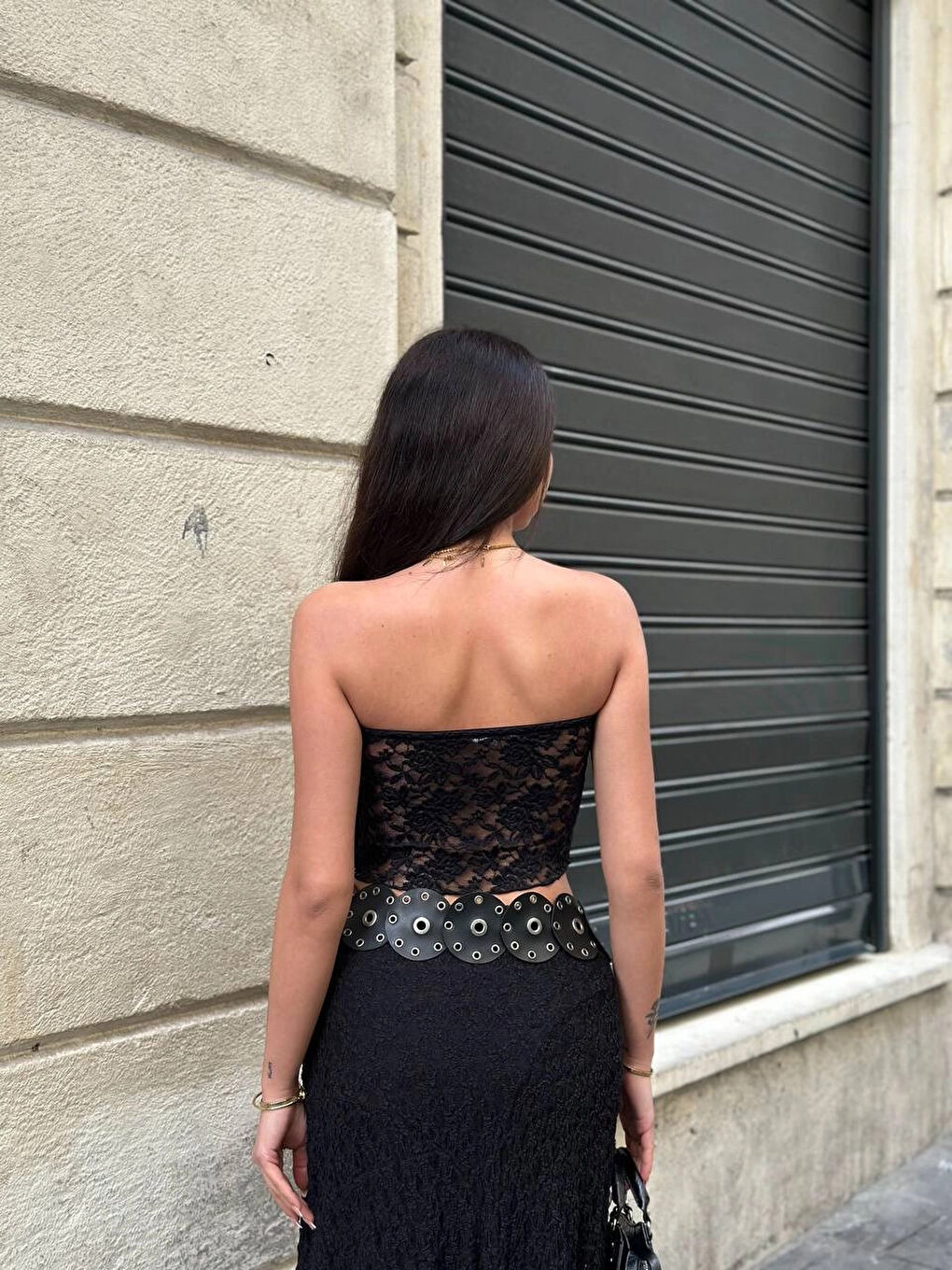 Kadın Siyah Astarlı Dantel Straplez Bluz HZL25S-ZK11251-3