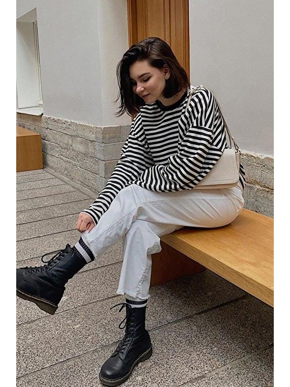 Siyah Çizgili Sweatshirt Mg2572-5