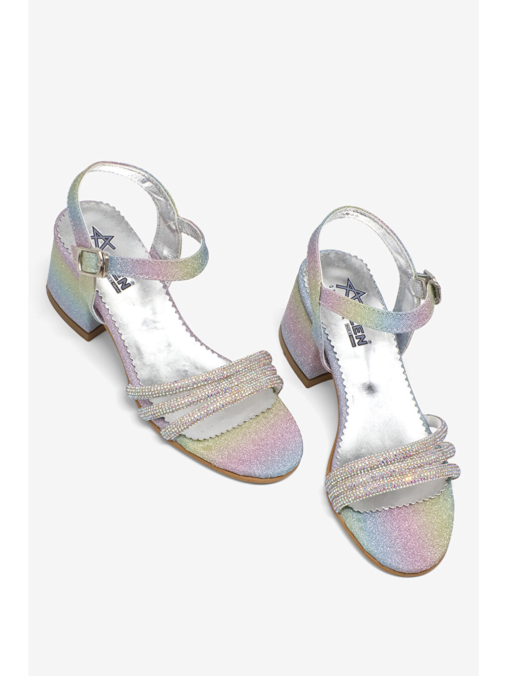 Mavi Kız Çocuk Simli Çoçuk Taşlı Topuklu Ayakkabı-3