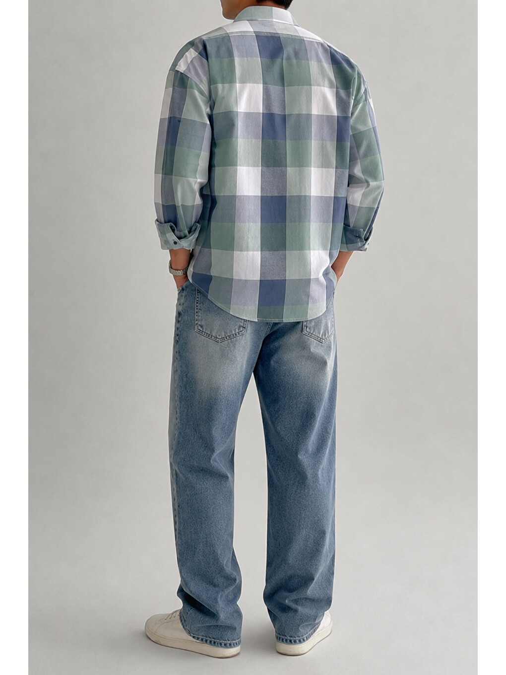 Yeşil Erkek Ekose Desenli Oxford Regular Fit Uzun Kollu Gömlek-2
