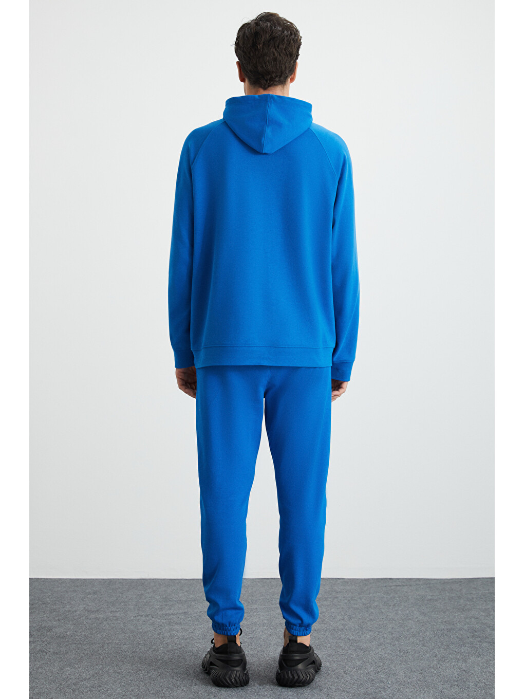 Malagos Erkek İçi Polarlı Yumuşacık 3 İplik İçi Şardonlu Regular Kapüşonlu Mavi Sweatshirt-5