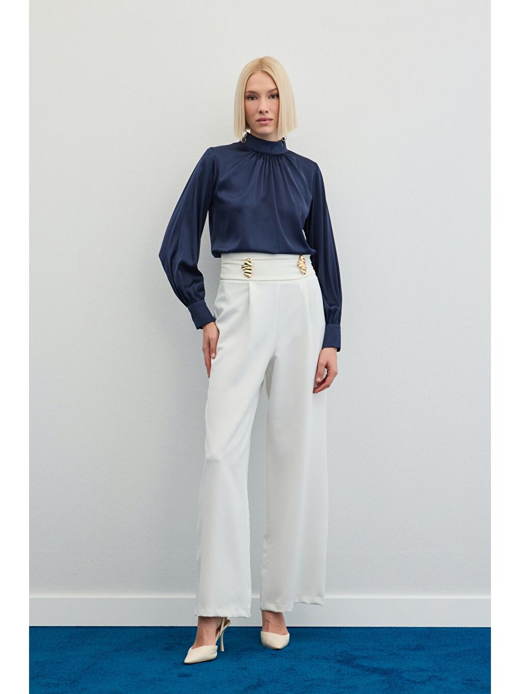 Bel Aksesuarlı Pantolon - Ekru-1