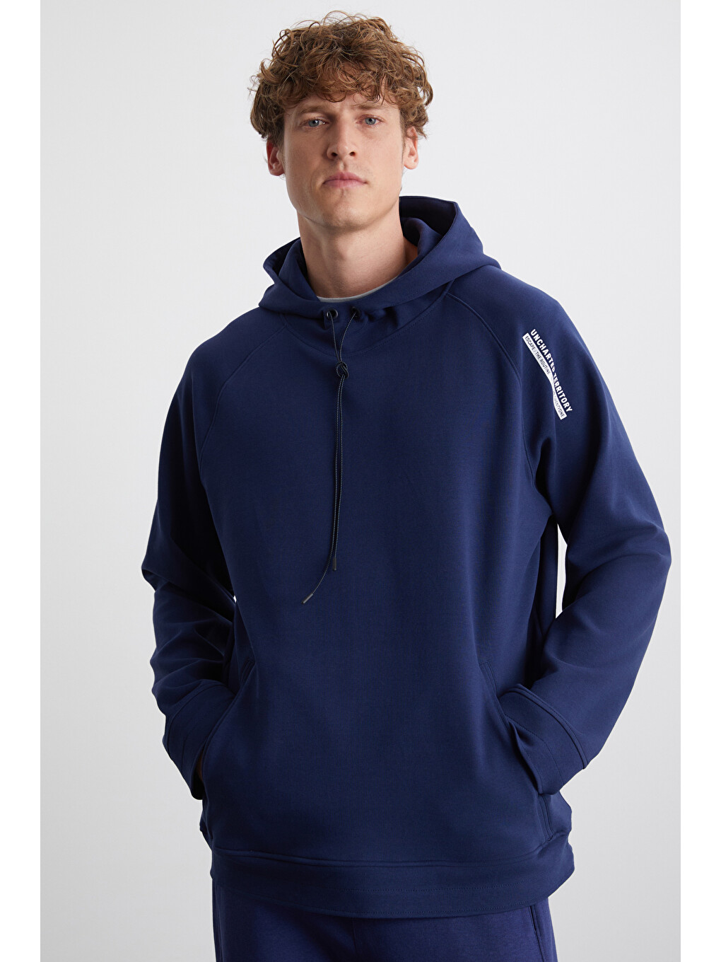 Malagos Erkek İçi Polarlı Yumuşacık 3 İplik İçi Şardonlu Regular Kapüşonlu Lacivert Sweatshirt