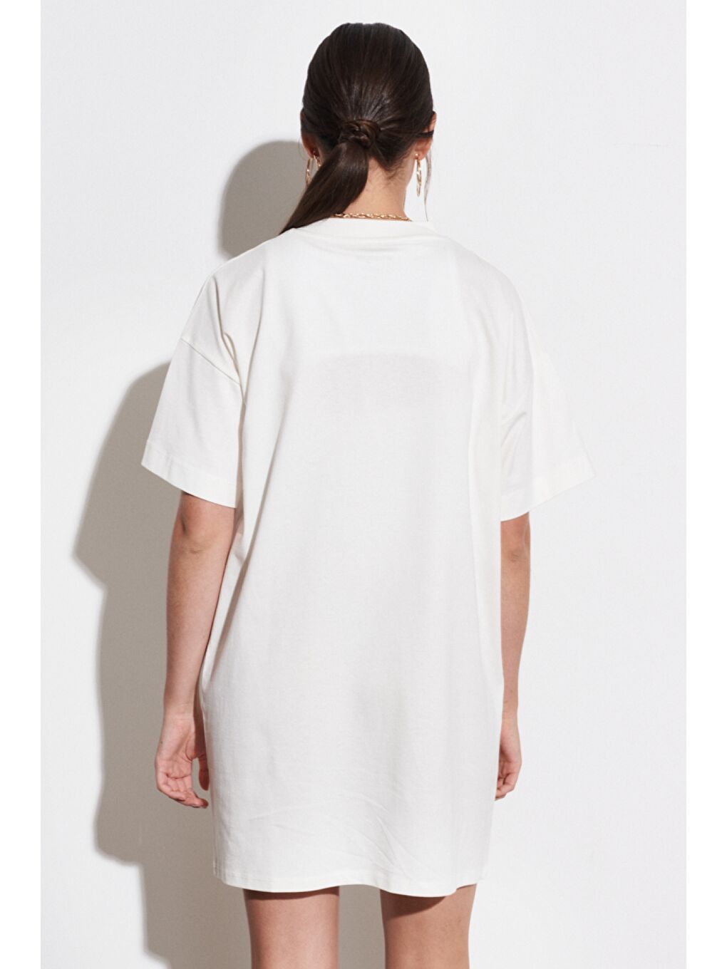 Slim Fit Dar Kesim %100 Pamuk Kısa Kollu Beyaz Elbise-5