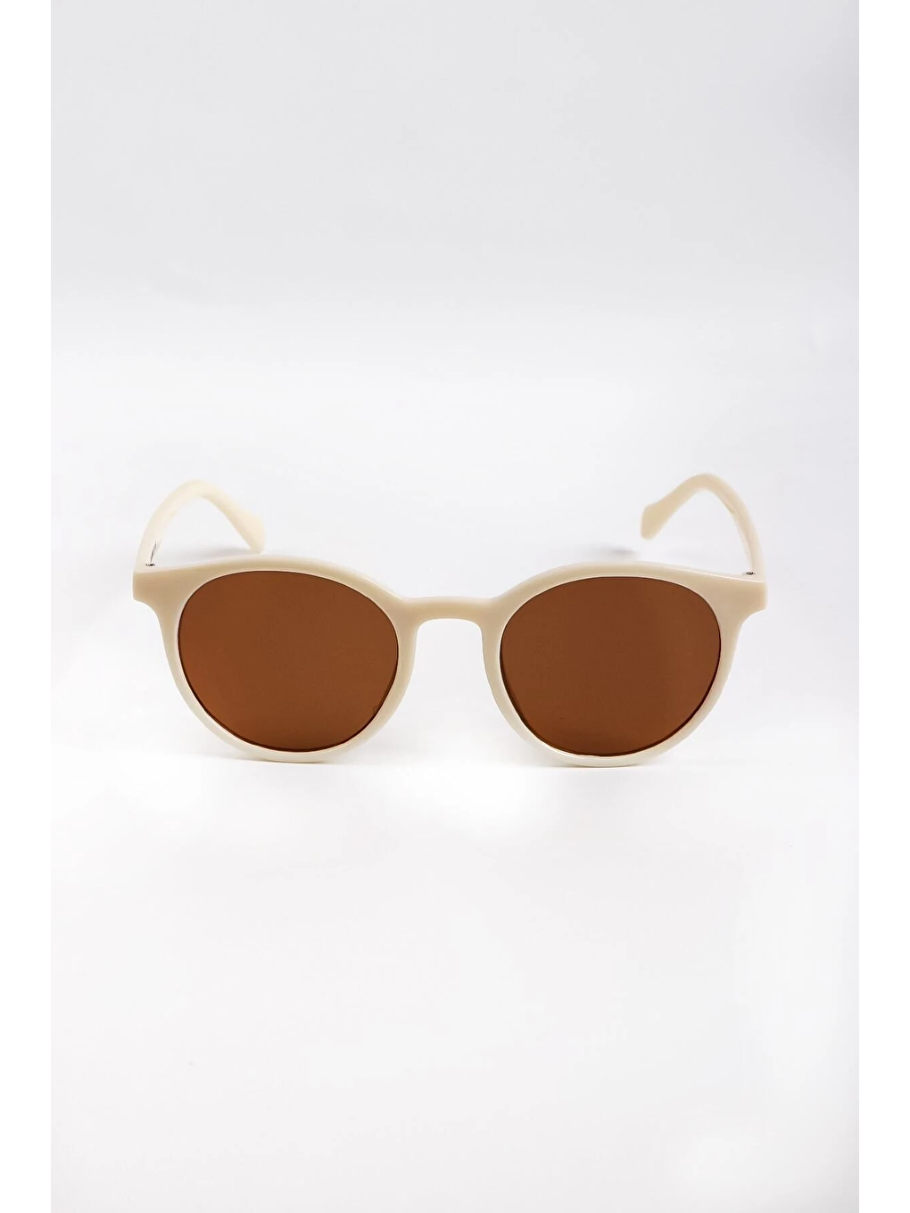 Ekru Kadın Krem Soft Retro Yuvarlak Güneş Gözlüğü-4