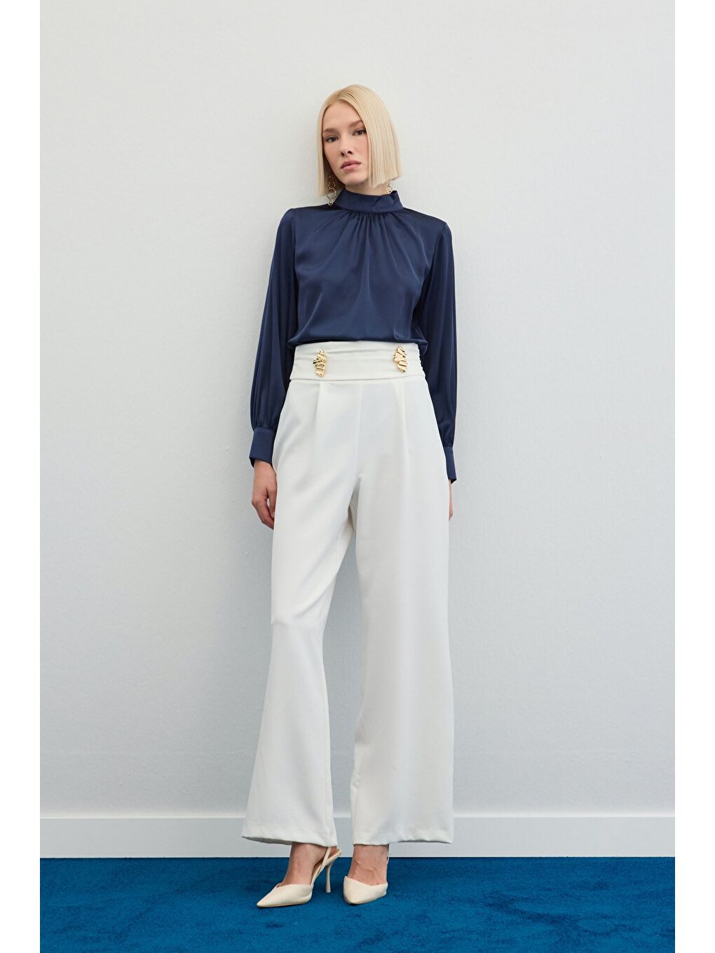 Bel Aksesuarlı Pantolon - Ekru-2