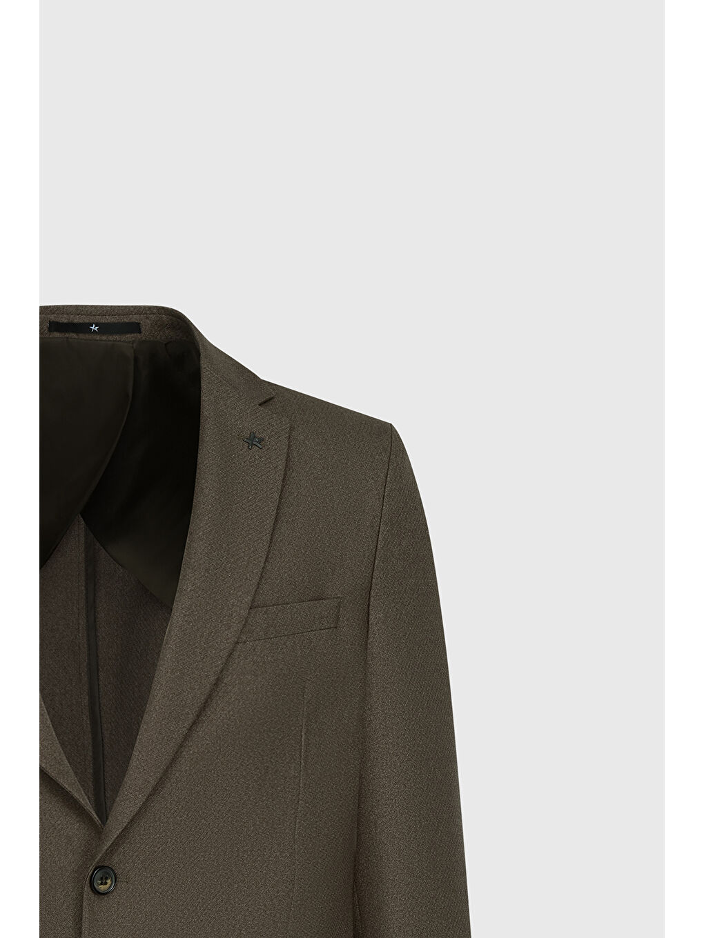 Erkek Kahverengi Slim Fit Dar Kesim Mono Yaka Diagonal Desenli Kapak Cepli Blazer Ceket-7