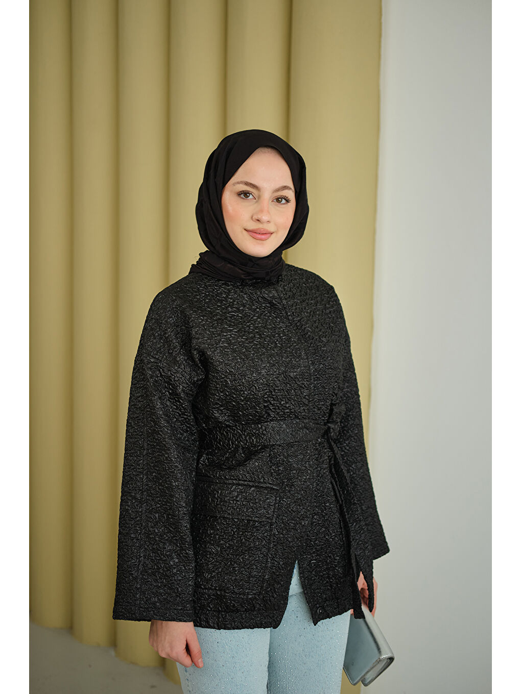 Kadın Jakar Çıtçıtlı Ceket Siyah-4