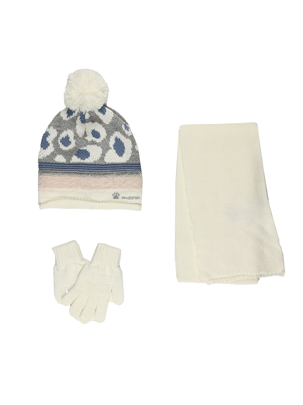 Ekru Kız Çocuk Şapka Eldiven Set-6