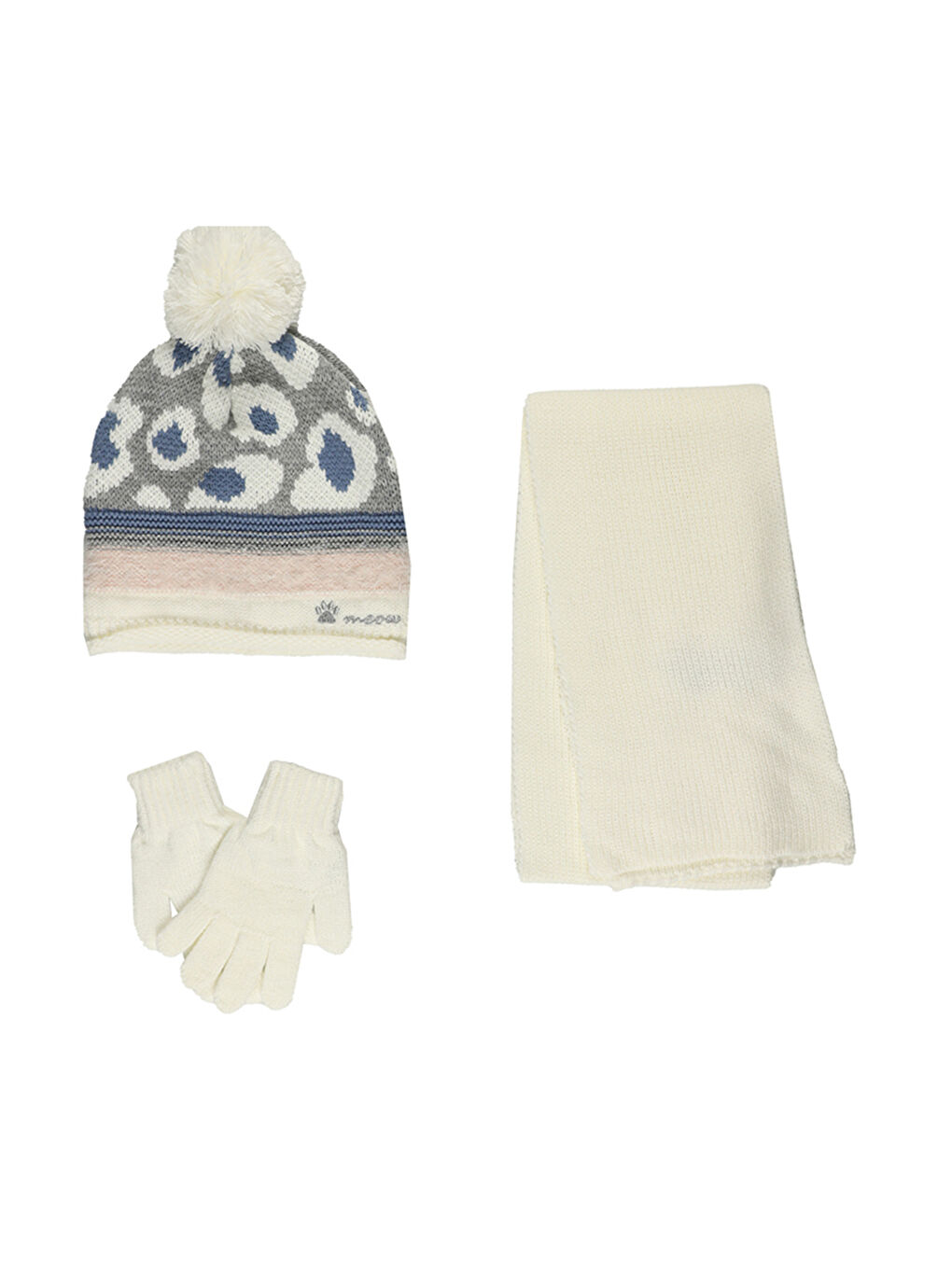 Ekru Kız Çocuk Şapka Eldiven Set-5