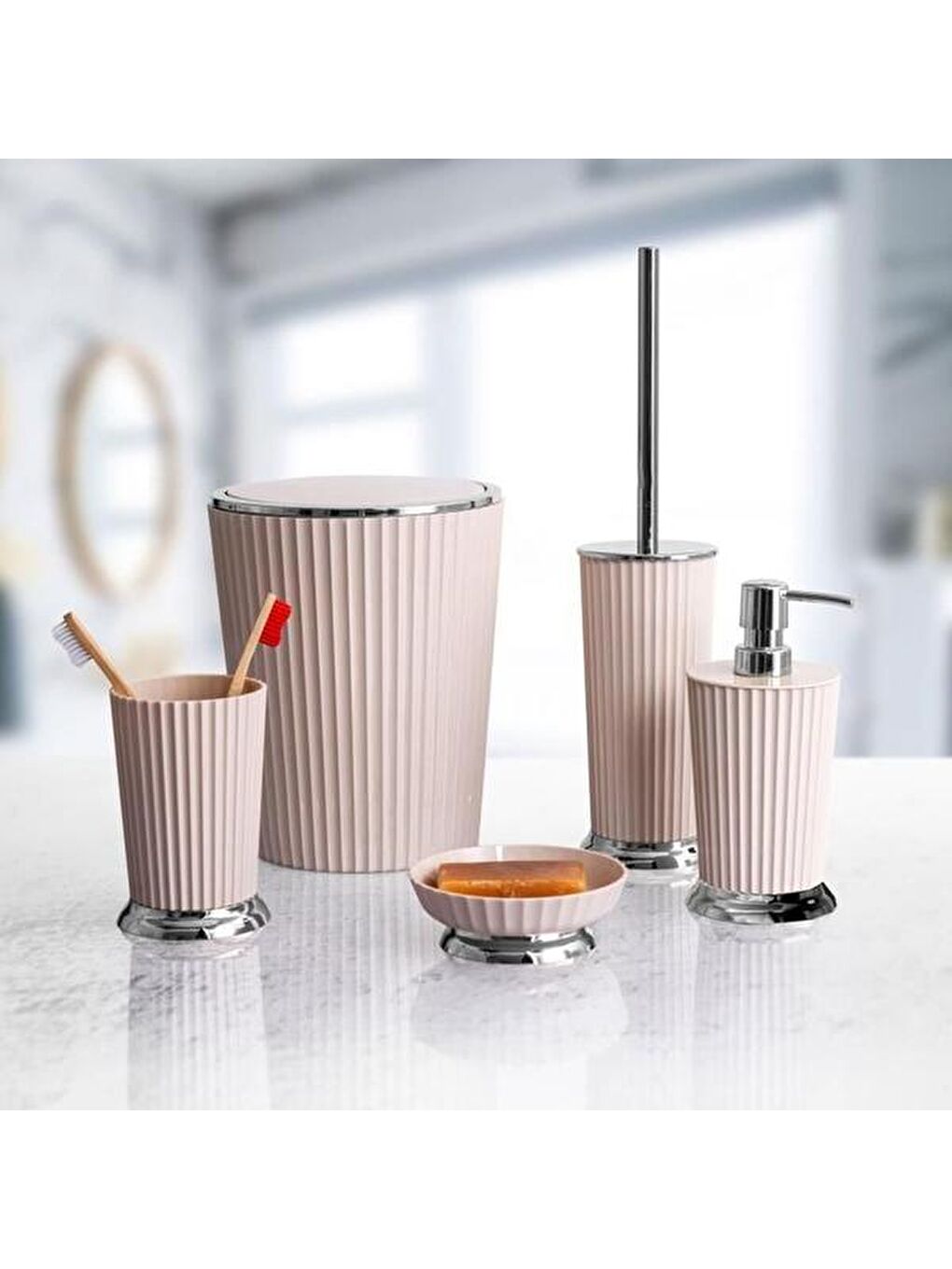 Nely Krom Kaplama Banyo Çöp Kovası - Bej - 6 lt-1