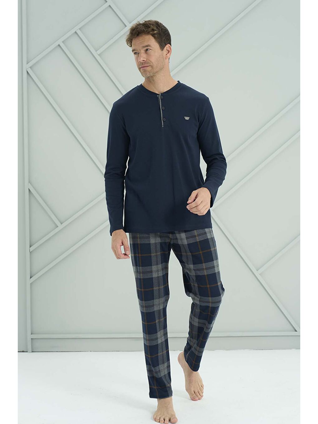 Erkek Penye Uzun Kol Pijama Takımı 2231 Lacivert05-1