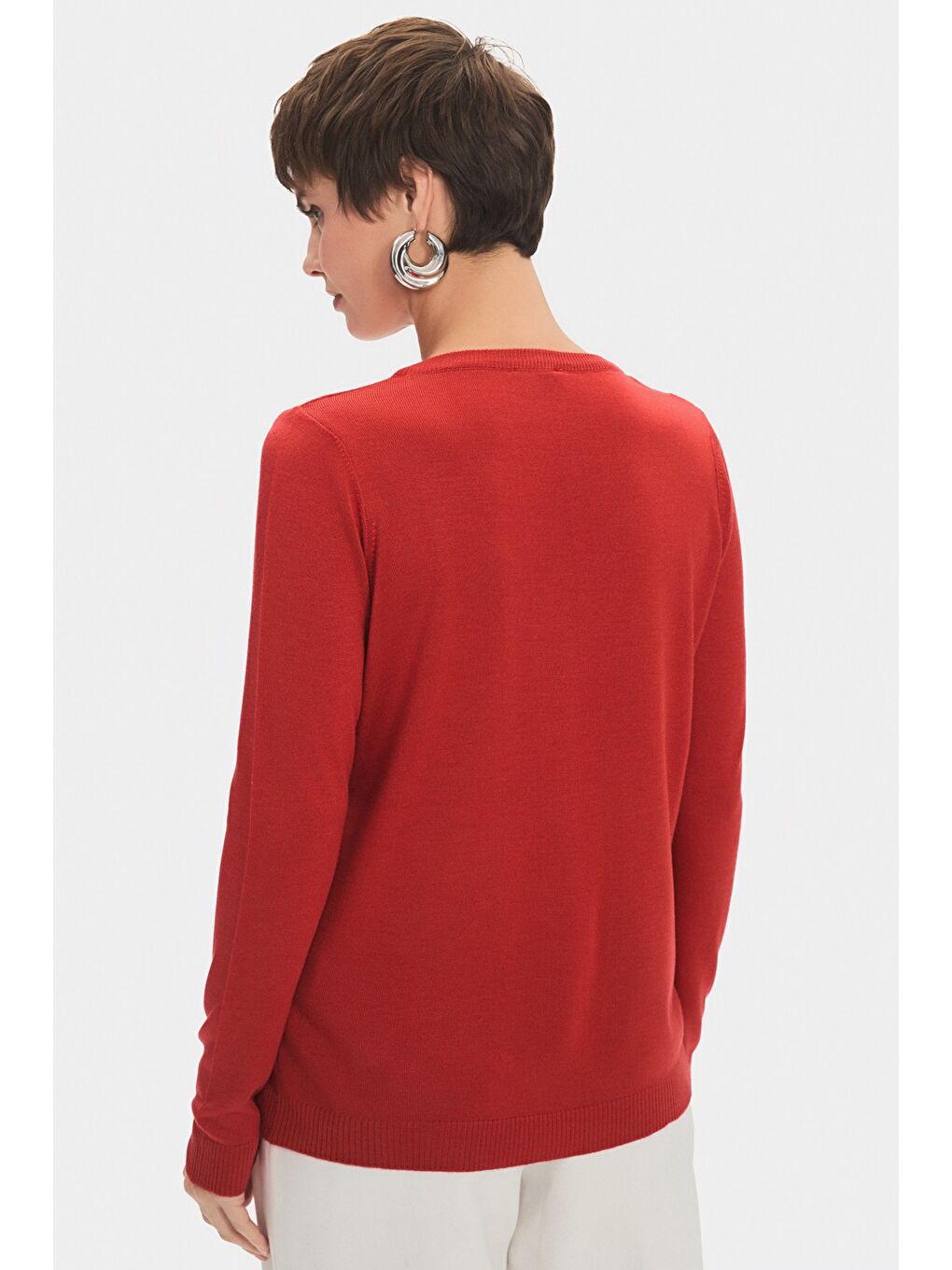 Kahverengi Kadın Exclusive V Yaka Viskon Karışımlı Triko Kazak-1