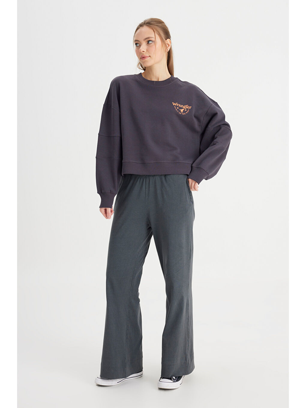 Antrasit Relaxed Fit Geniş Kesim Bisiklet Yaka %100 Pamuk Siyah Sweatshirt-3