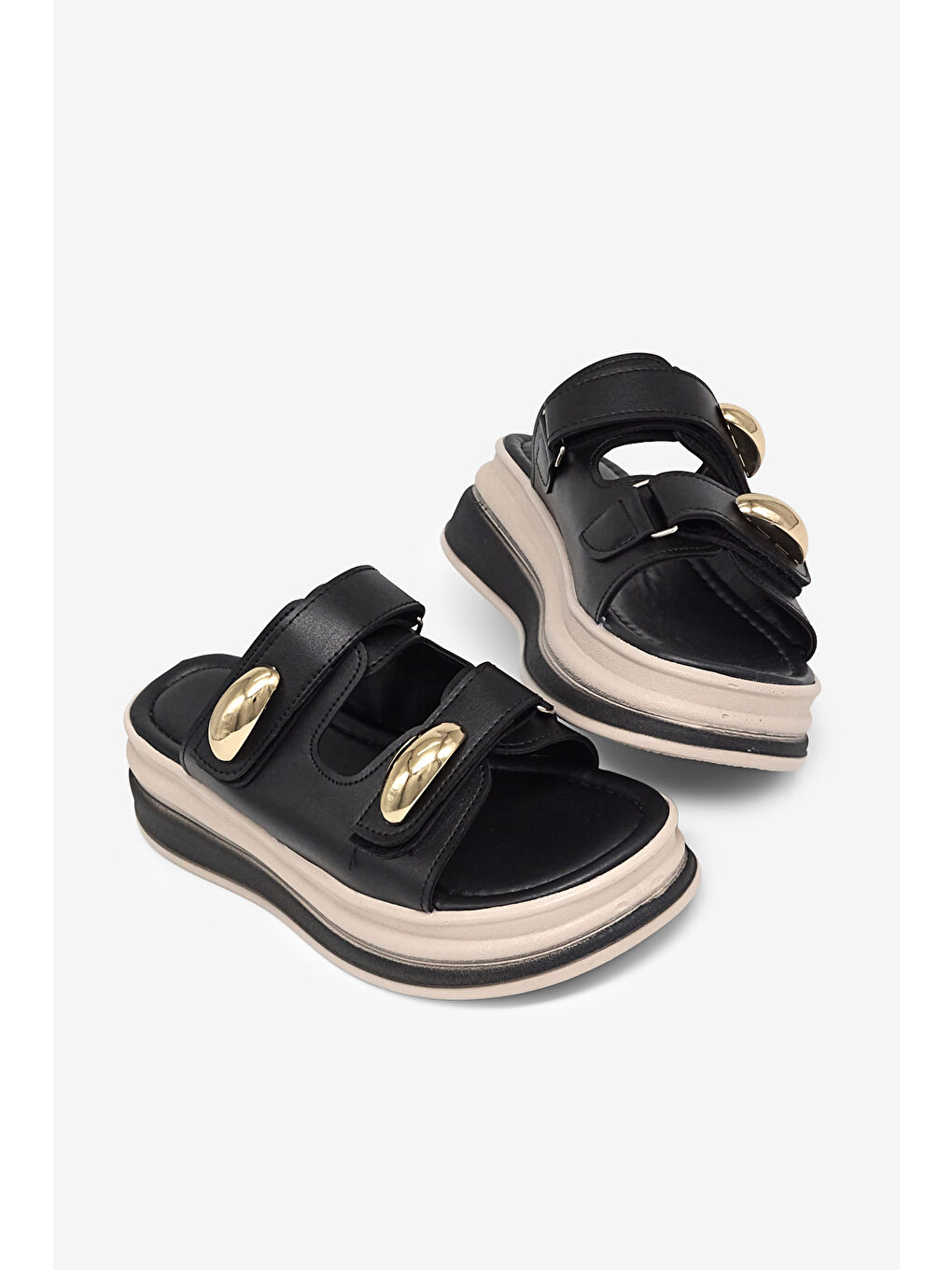 Kadın Siyah Rahat Kalıp Yüksek Taban Cırtlı Terlik-3