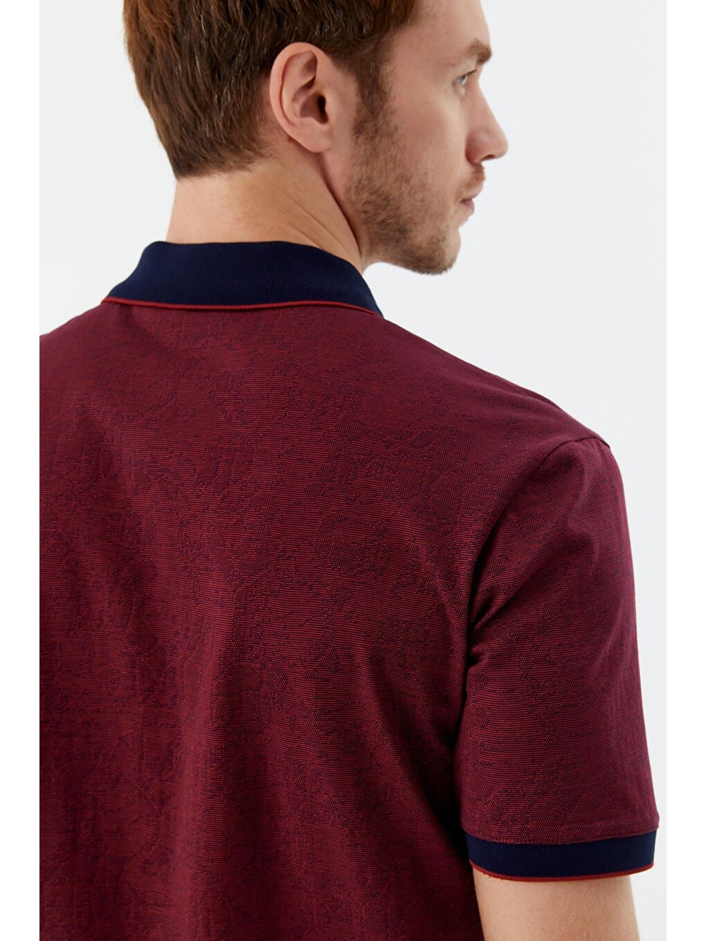 Düğmeli Polo Yaka Desenli Erkek Tişört Bordo-1