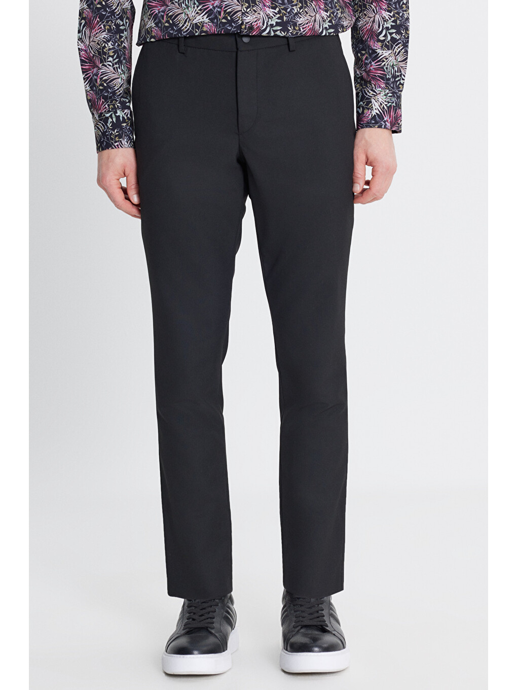 Erkek Siyah Slim Fit Dar Kesim Yünlü Yan Cepli Takım Elbise Pantolonu